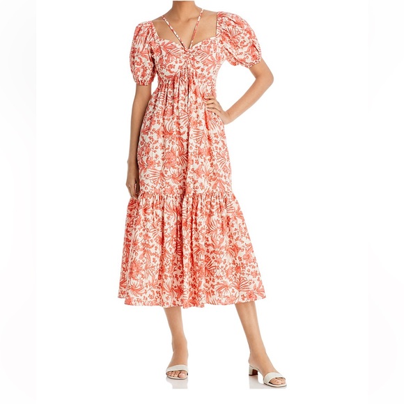 NWT Aqua Floral Strappy Off or On Shoulder Midi Dress Coral white Size Small - Picture 1 of 5